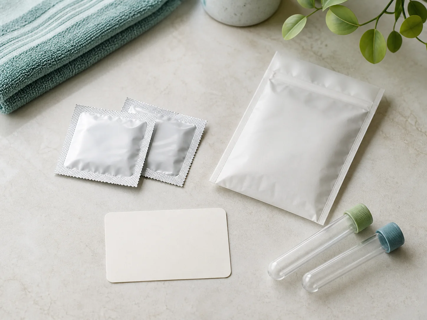 Discreet safer-sex kit with unopened barrier products and health information