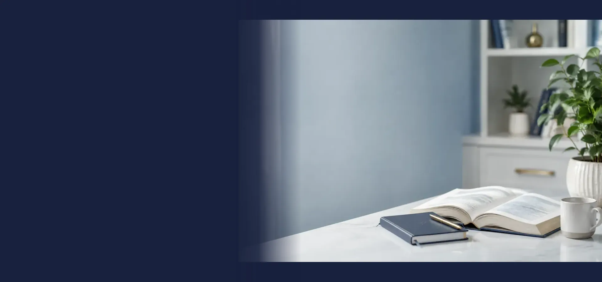 Open reference book and notebook in a calm reading space